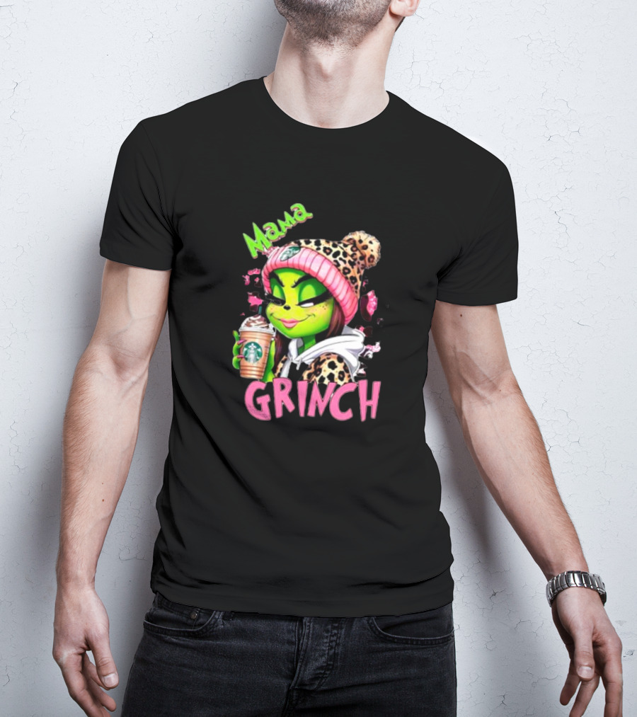 Mama Grinch Leopard Coffee Holiday T-Shirt