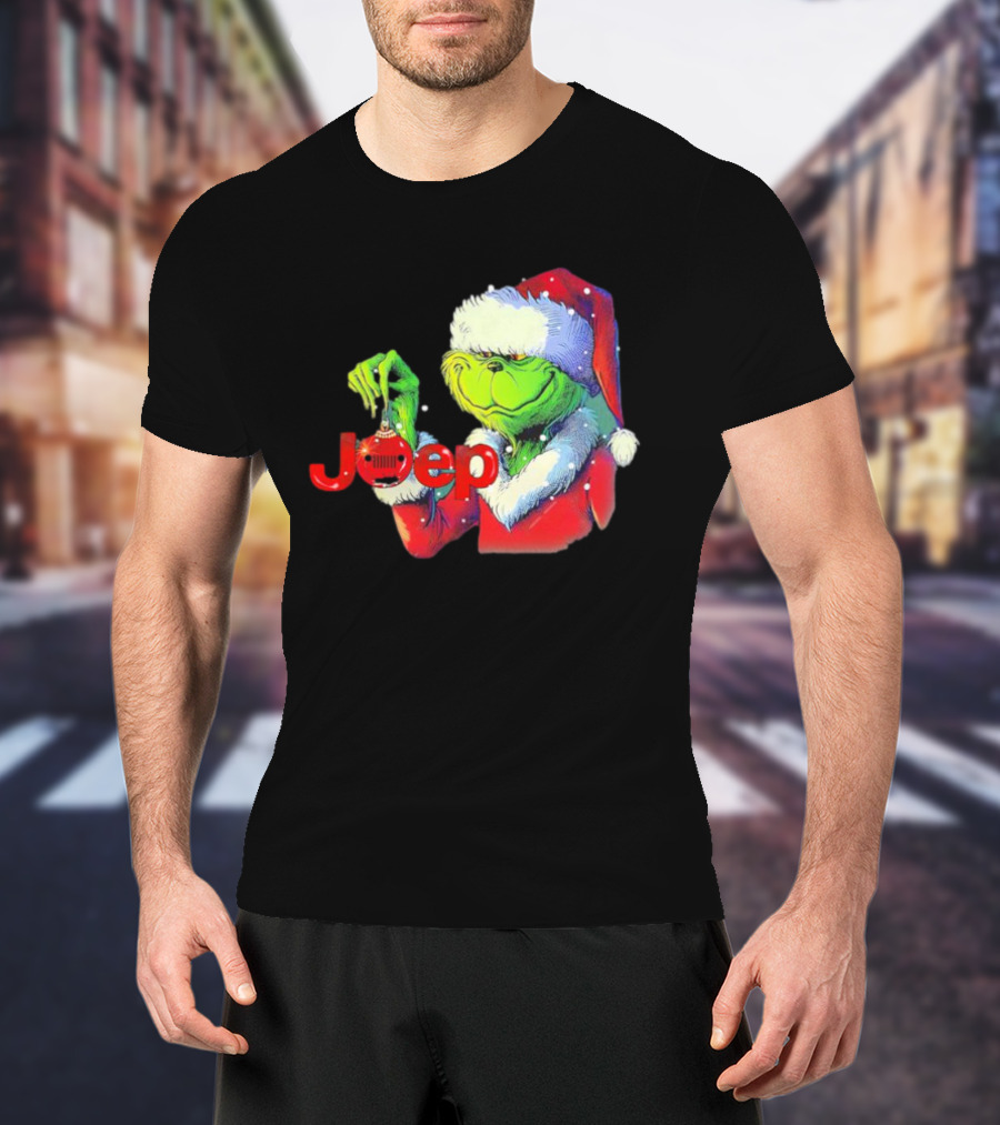 Santa Grinch Holding Jeep Ornament Holiday T-Shirt