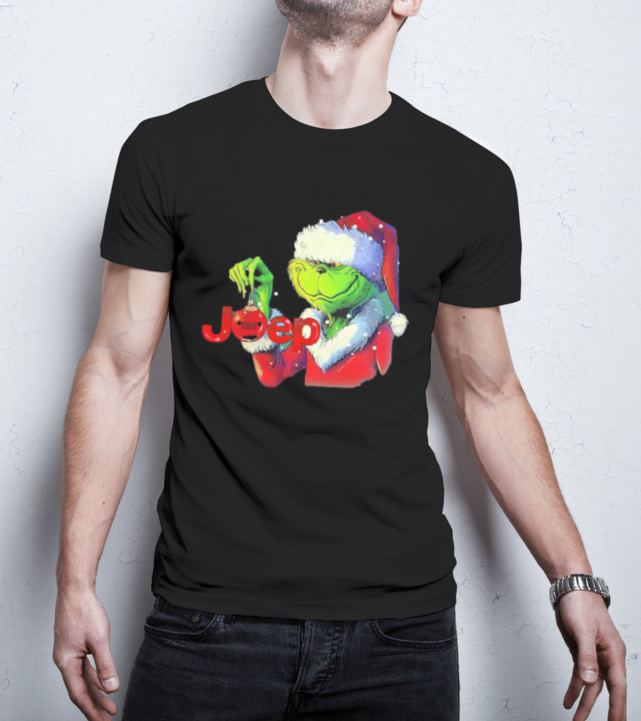 Santa Grinch Holding Jeep Ornament Holiday T-Shirt