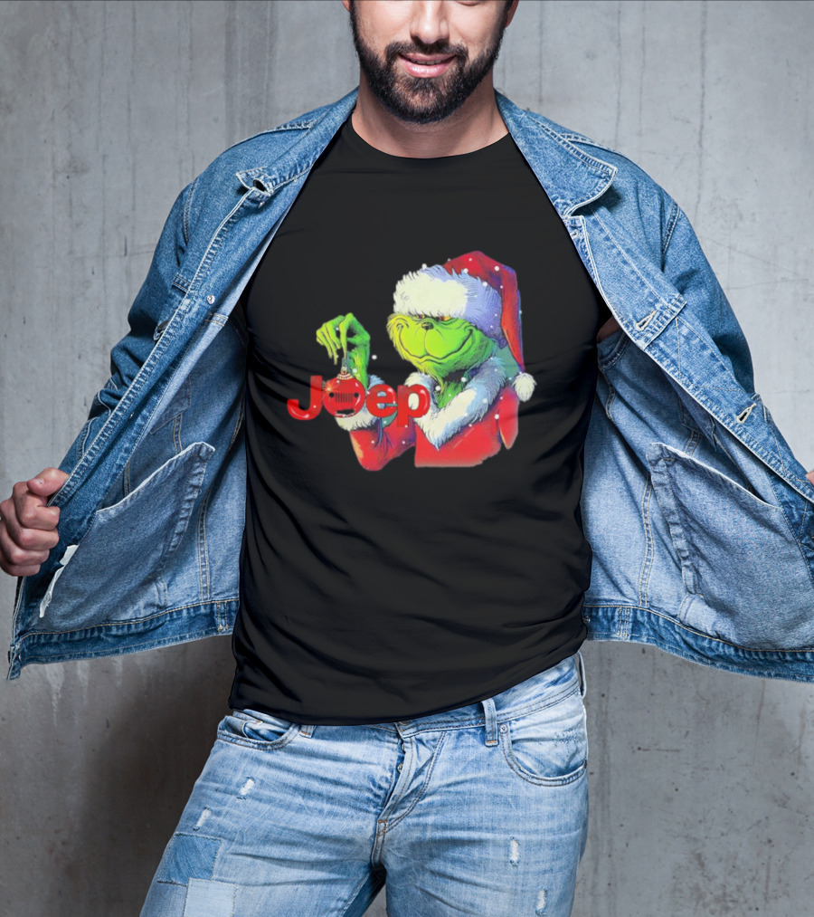 Santa Grinch Holding Jeep Ornament Holiday T-Shirt