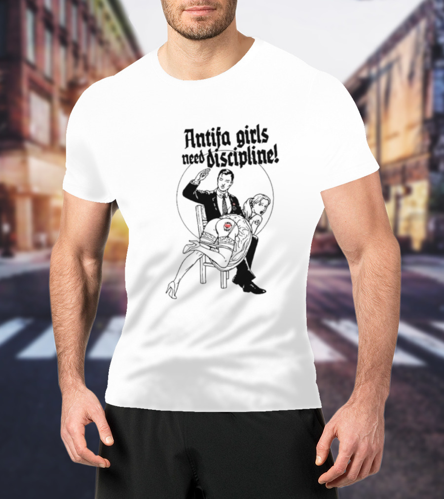 Antifa Girls Need Discipline Retro Style Illustration With Heart Detail T-Shirt