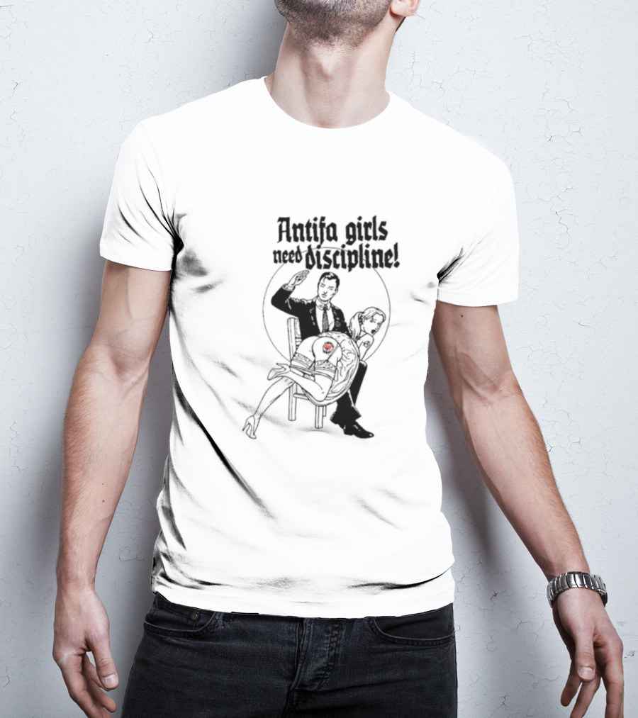 Antifa Girls Need Discipline Retro Style Illustration With Heart Detail T-Shirt