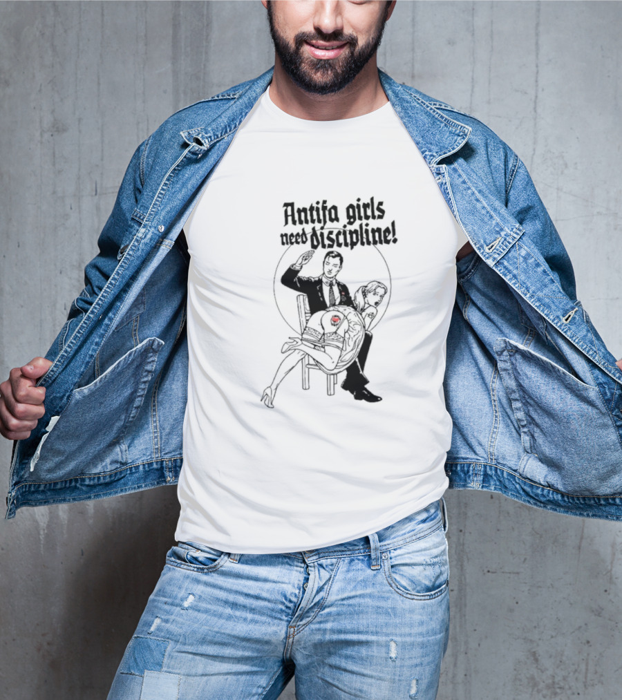 Antifa Girls Need Discipline Retro Style Illustration With Heart Detail T-Shirt
