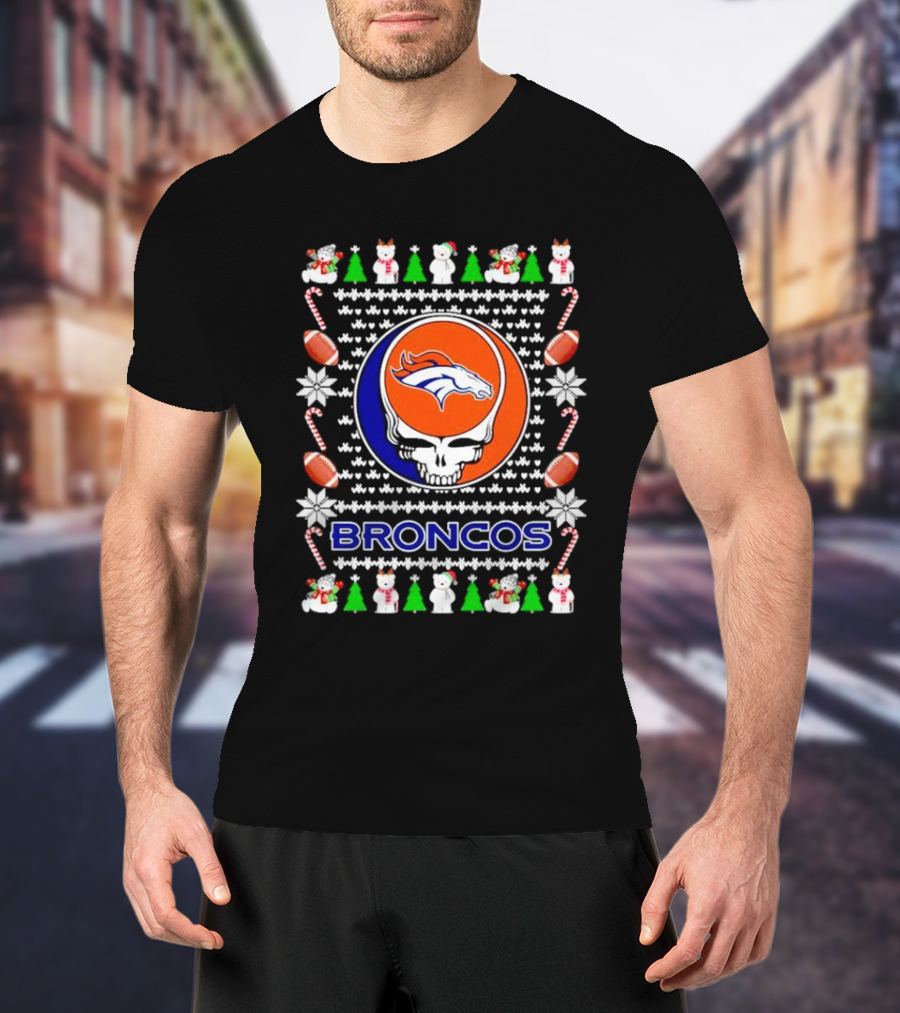 Broncos Festive Skull Holiday T-Shirt