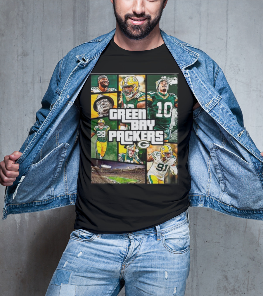 Green Bay Packers Players Collage Grand Theft Auto T-Shirt