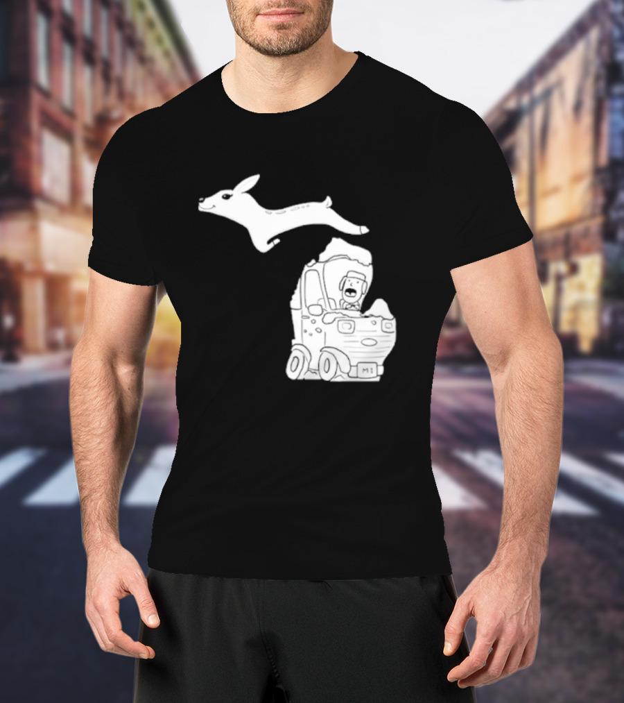 Michigan M1 Deer Leap Over Car T-Shirt
