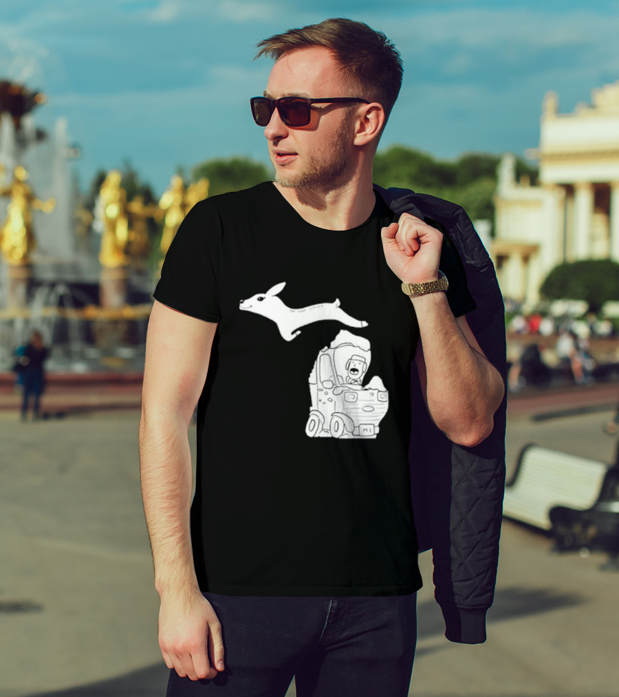 Michigan M1 Deer Leap Over Car T-Shirt