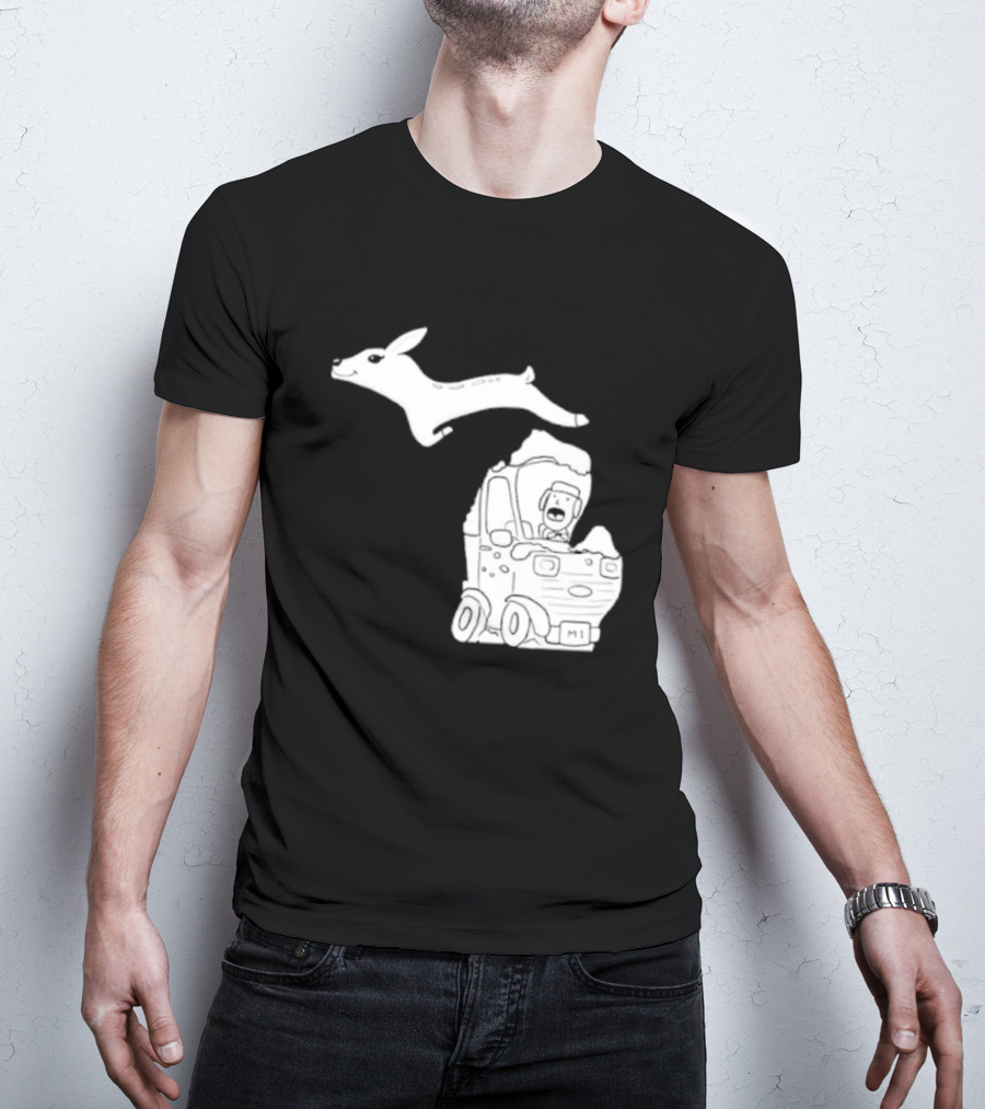Michigan M1 Deer Leap Over Car T-Shirt