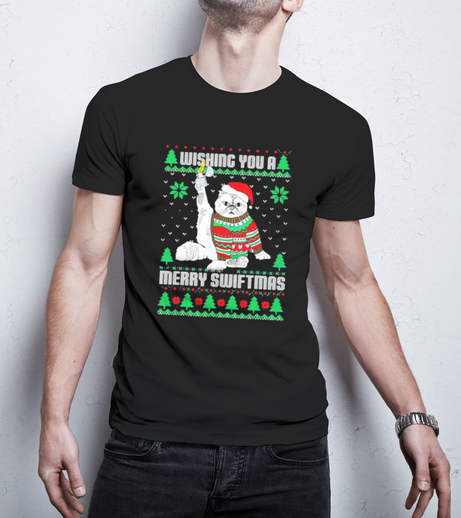 Wishing You A Merry Swiftmas Cat Santa Ugly Christmas T-Shirt