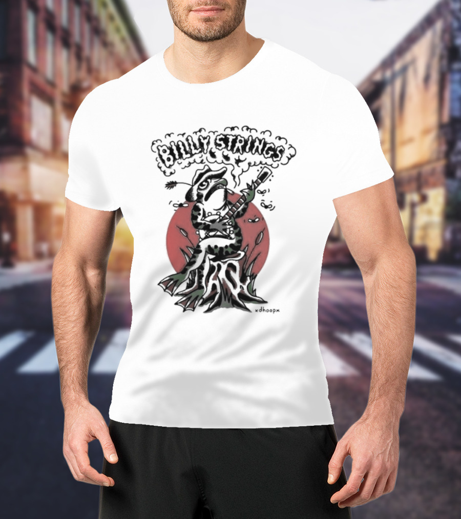 Billy Strings Frog With Guitar And Red Background By V.dhoopn T-Shirt