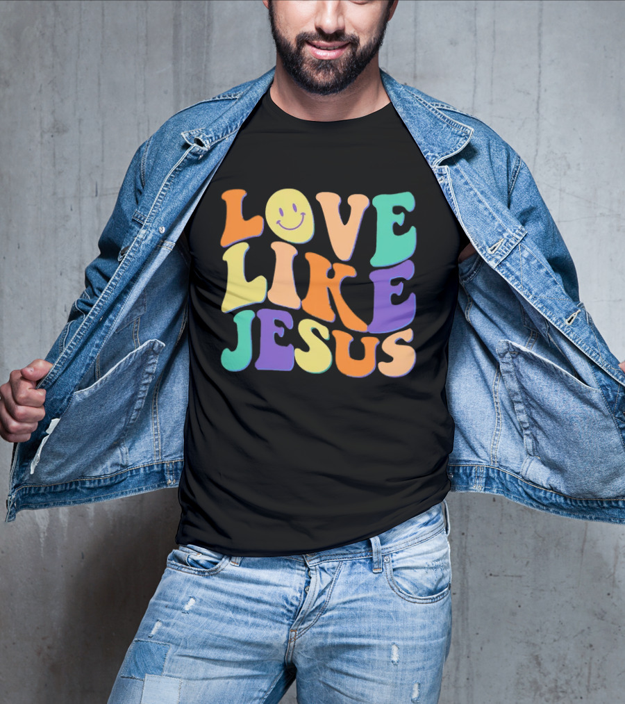Love Like Jesus Colorful Retro 60s Smiley Face T-Shirt