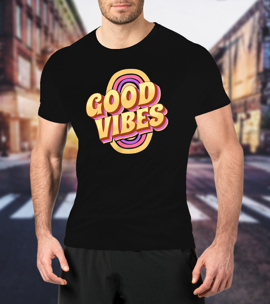 Good Vibes Retro Typography Colorful 70s T-Shirt