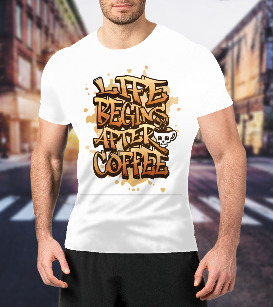 Life Begins After Coffee Graffiti Skull T-Shirt