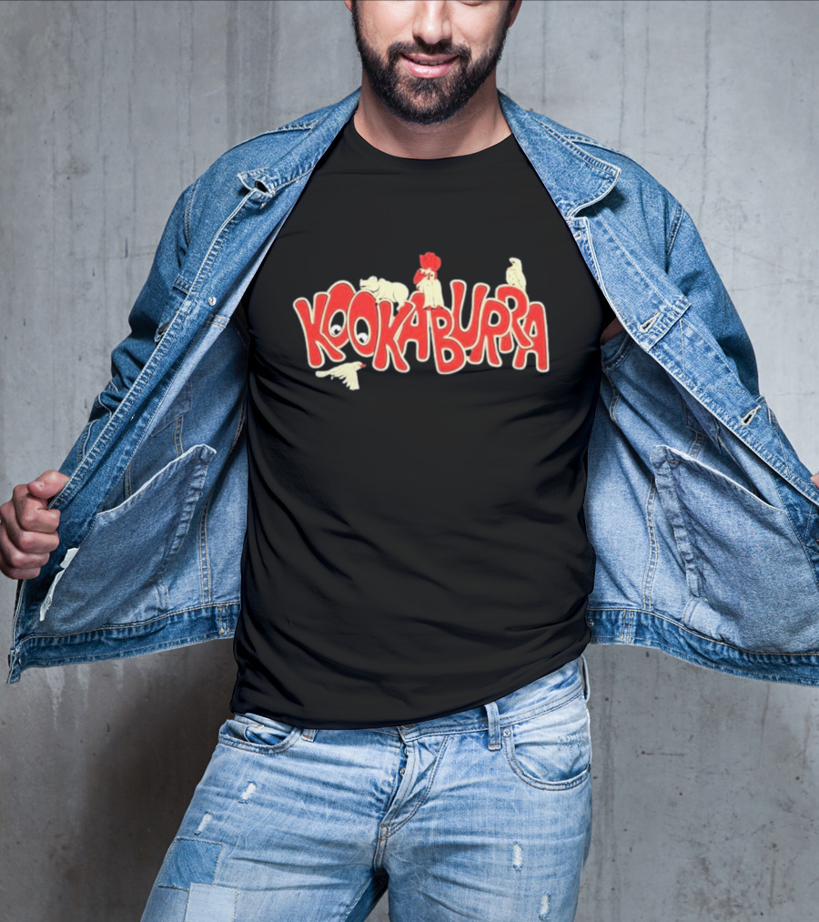 Kookaburra Band Logo With Animals In Red And White T-Shirt