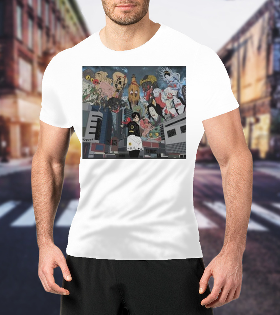 Kemuri Ikumi X Nass Anime Yokai-Inspired Urban Chaos Scene T-Shirt