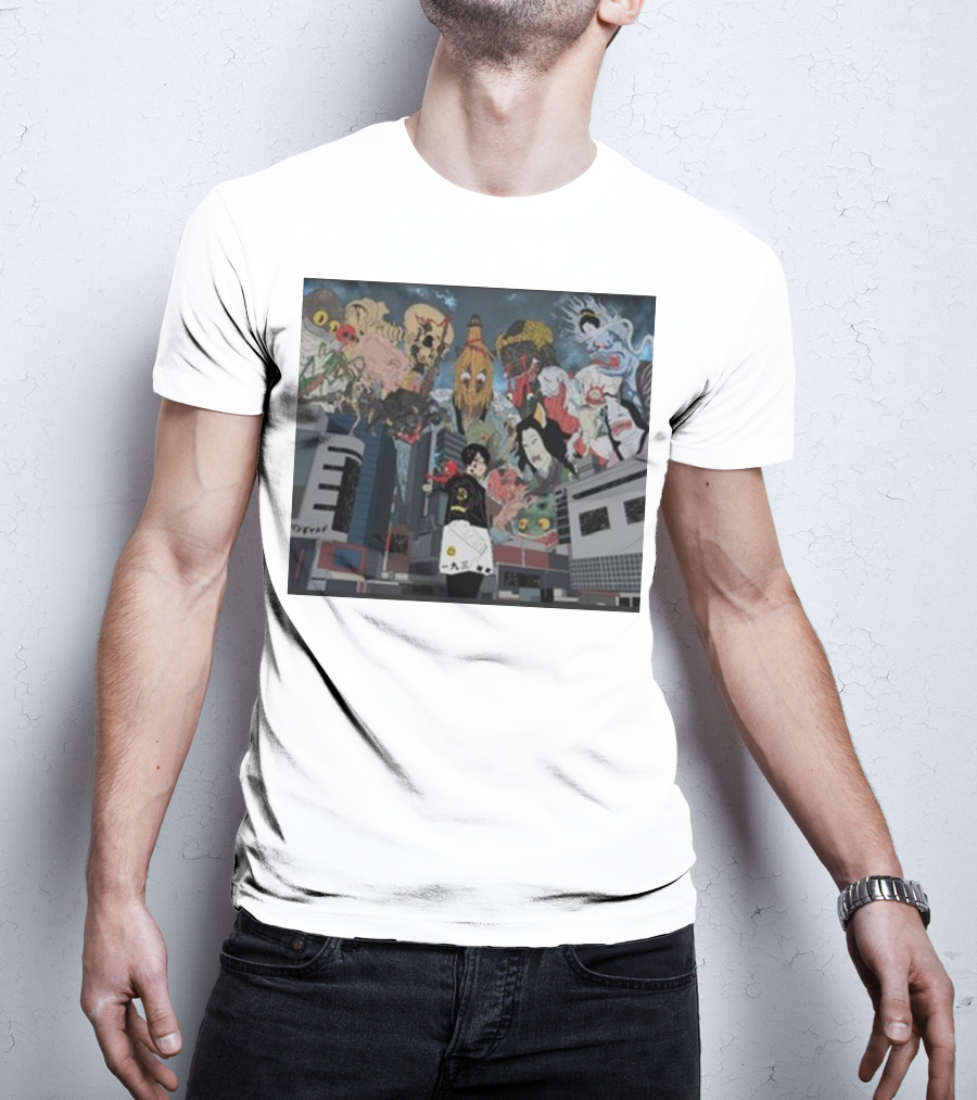 Kemuri Ikumi X Nass Anime Yokai-Inspired Urban Chaos Scene T-Shirt
