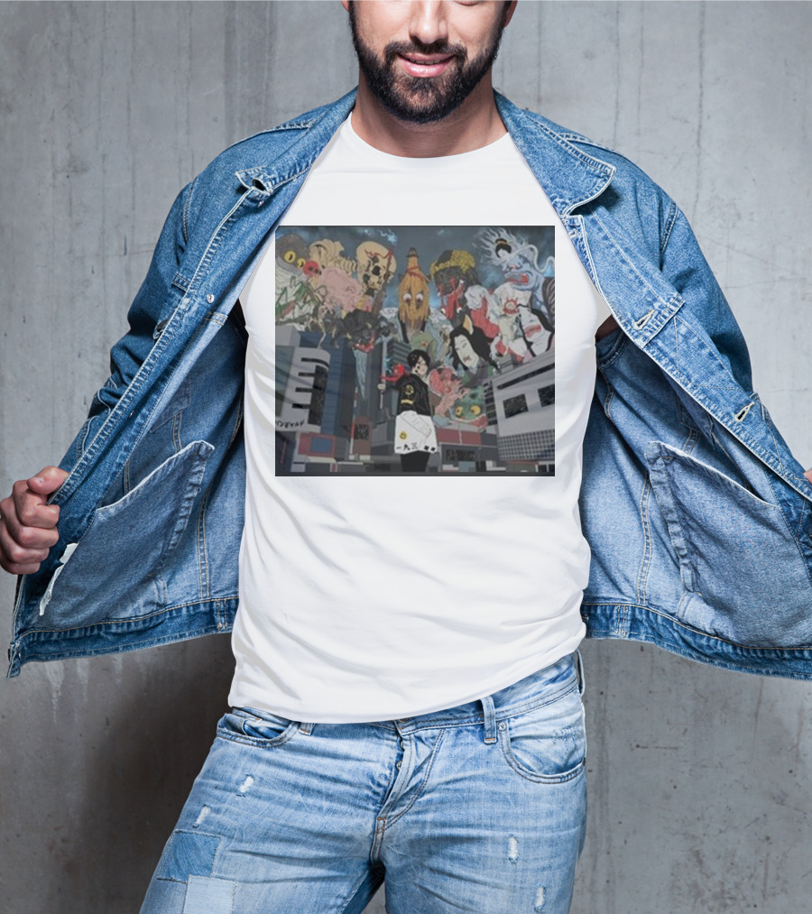 Kemuri Ikumi X Nass Anime Yokai-Inspired Urban Chaos Scene T-Shirt