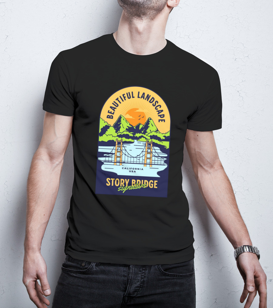 Beautiful Landscape Story Bridge California USA Signature T-Shirt