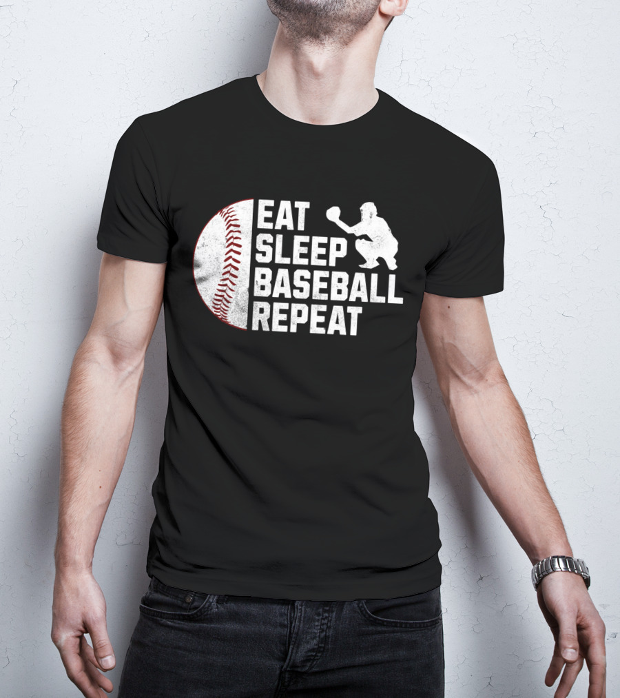 Eat Sleep Baseball Repeat Silhouette Catcher T-Shirt