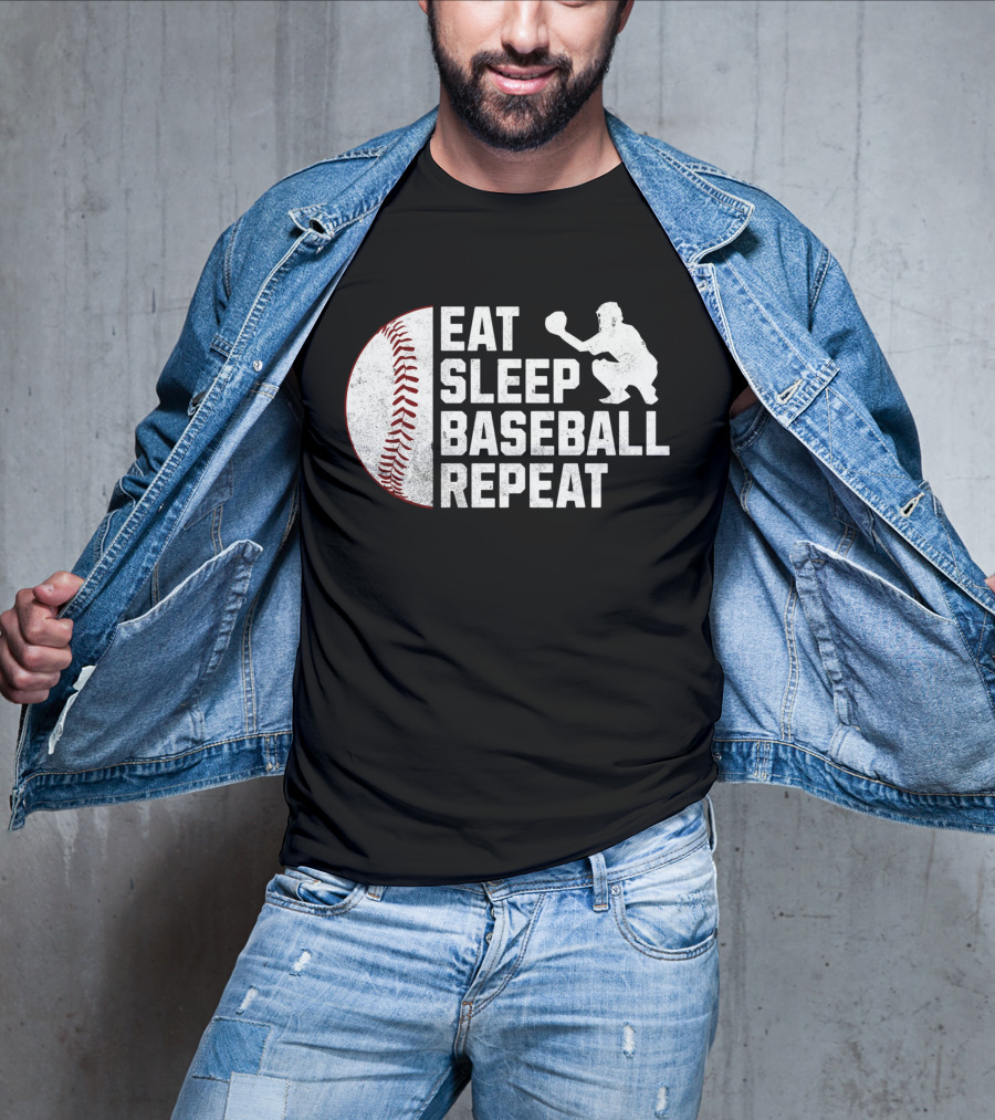 Eat Sleep Baseball Repeat Silhouette Catcher T-Shirt