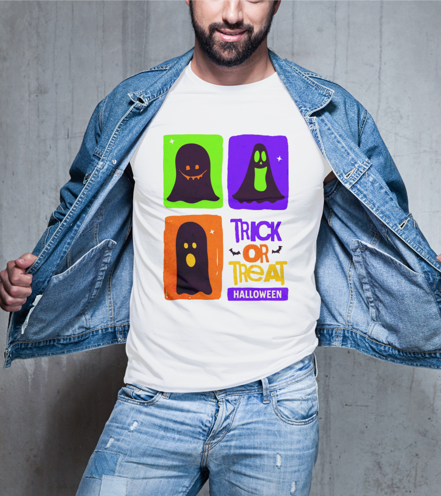 Halloween Trick Or Treat Ghosts In Colorful Boxes T-Shirt