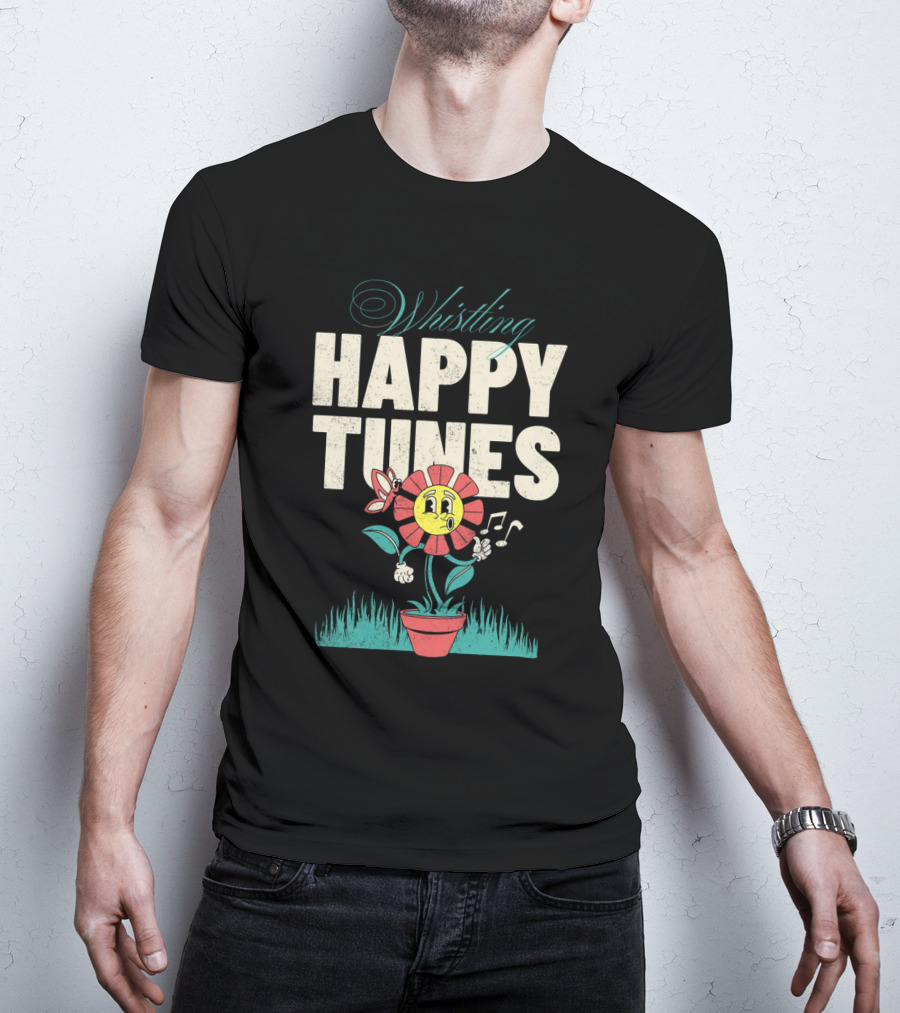 Whistling Happy Tunes Flower With Music Notes T-Shirt