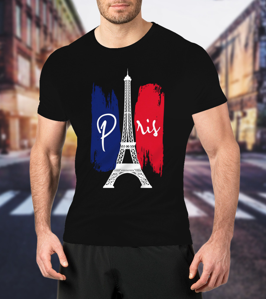 Paris Eiffel Tower Blue Red Brush Strokes T-Shirt