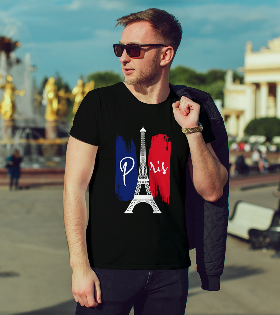 Paris Eiffel Tower Blue Red Brush Strokes T-Shirt