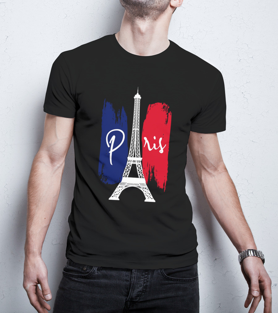 Paris Eiffel Tower Blue Red Brush Strokes T-Shirt