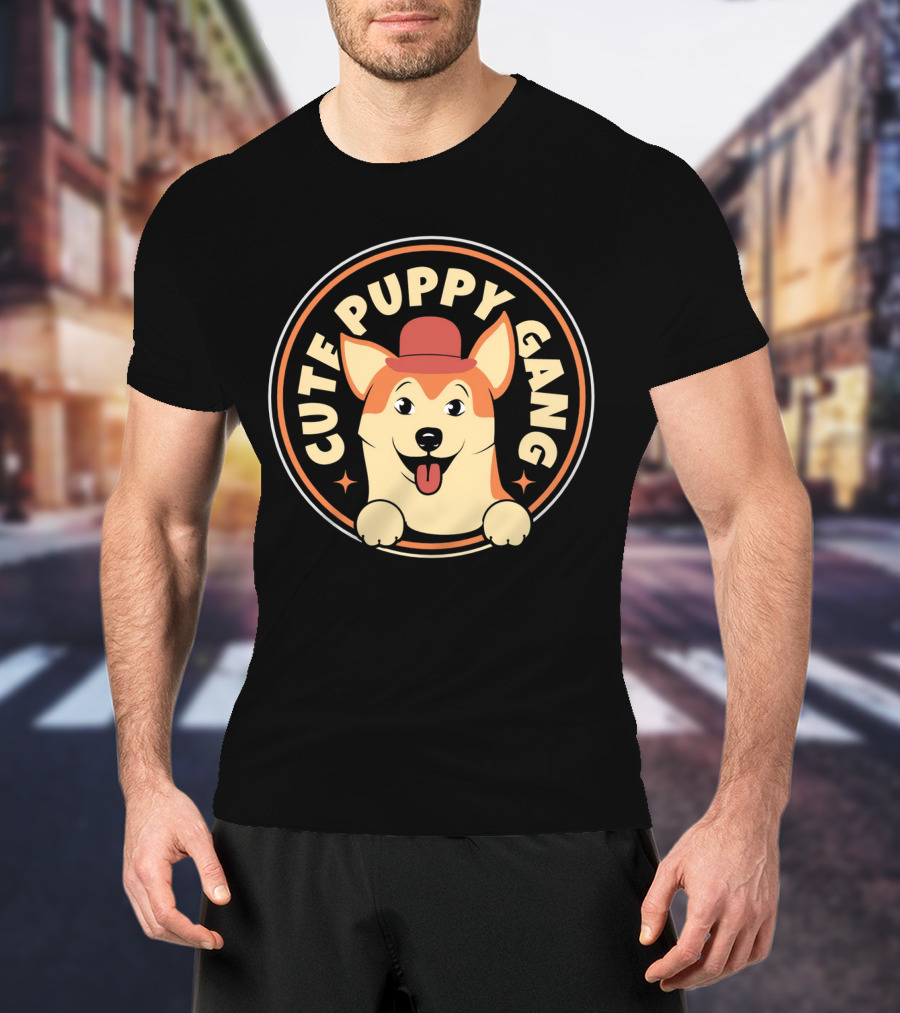 Cute Puppy Gang Corgi With Red Hat And Cheerful Expression T-Shirt