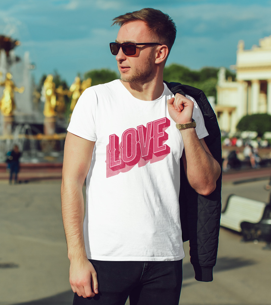 Love Lettering Typography Valentine's Day Pink 3D Effect T-Shirt