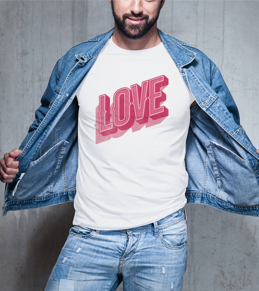 Love Lettering Typography Valentine's Day Pink 3D Effect T-Shirt