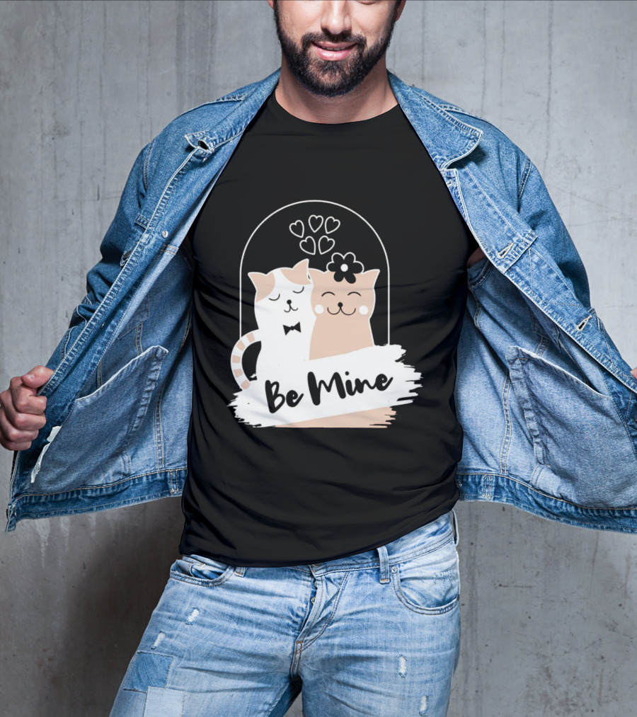 Be Mine Cute Cat Couple With Hearts And Bow Tie T-Shirt