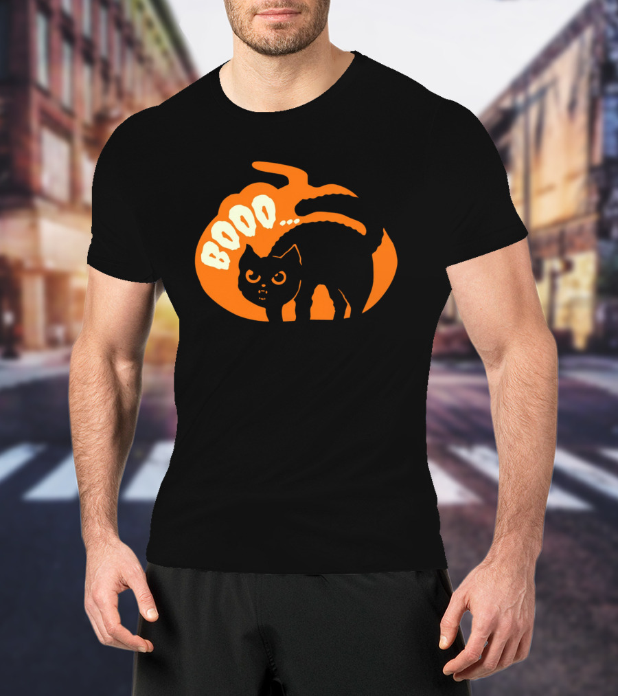BOO Scary Cat Halloween Pumpkin T-Shirt