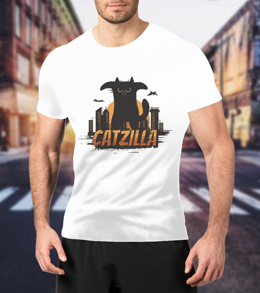 Catzilla Funny Comic Animal Skyline Monster T-Shirt