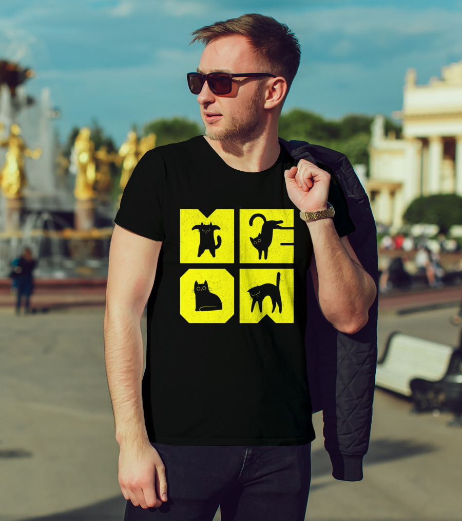 MEOW Cute Black Cats On Yellow Blocks T-Shirt