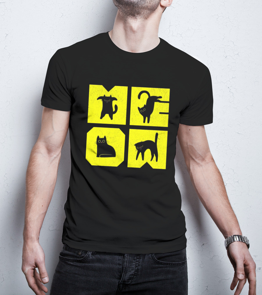 MEOW Cute Black Cats On Yellow Blocks T-Shirt