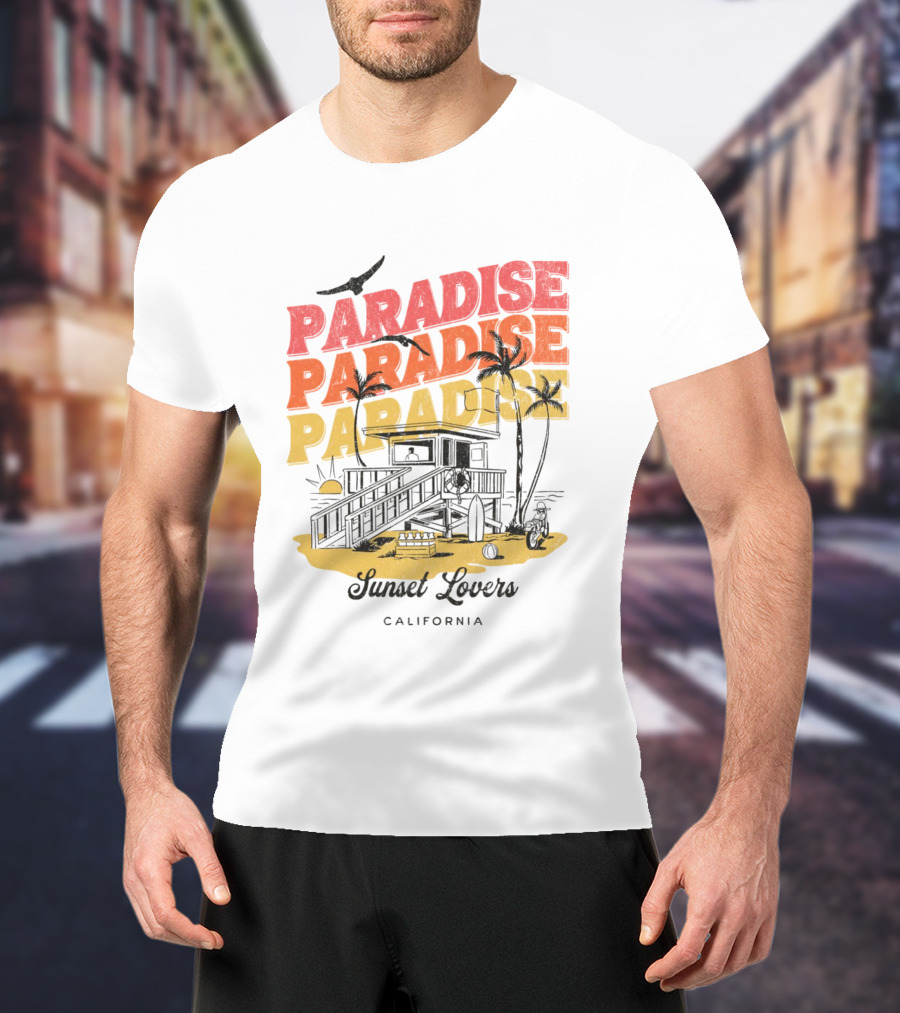 Paradise Sunset Beach Scene With Tropical Palms T-Shirt