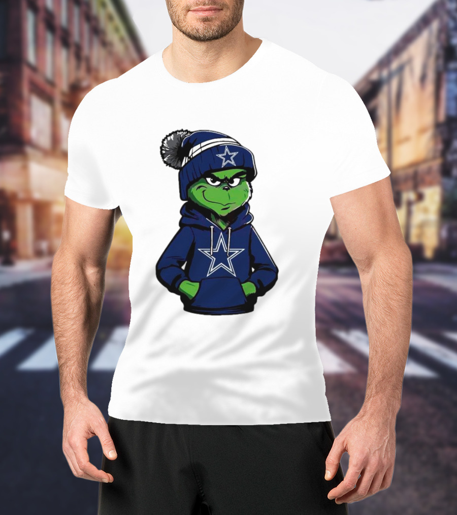 Grinch In Dallas Cowboys Hoodie And Beanie With Star T-Shirt