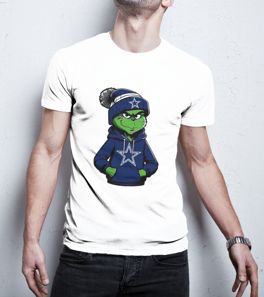 Grinch In Dallas Cowboys Hoodie And Beanie With Star T-Shirt