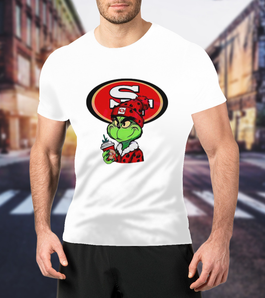 Grinch With San Francisco 49ers Logo And Coffee T-Shirt