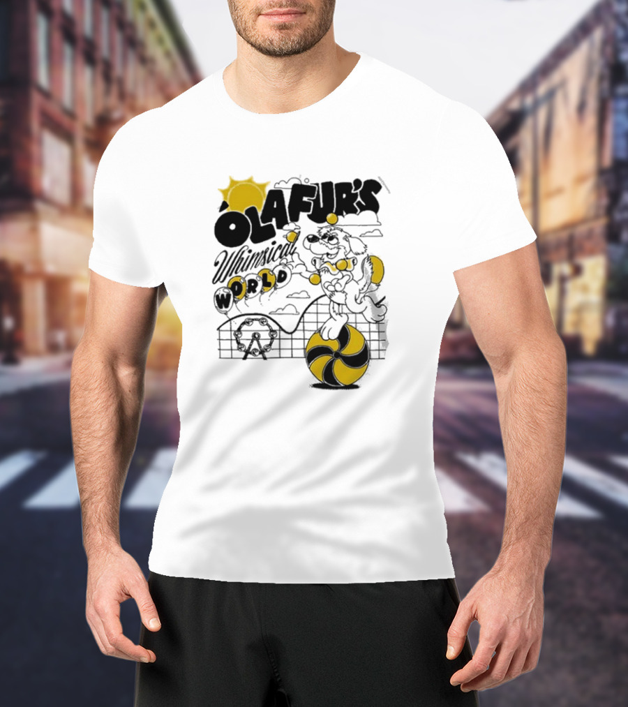 OLAFUR'S Whimsical World Amusement Adventure Design With Iconic Puppy And Ferris Wheel T-Shirt