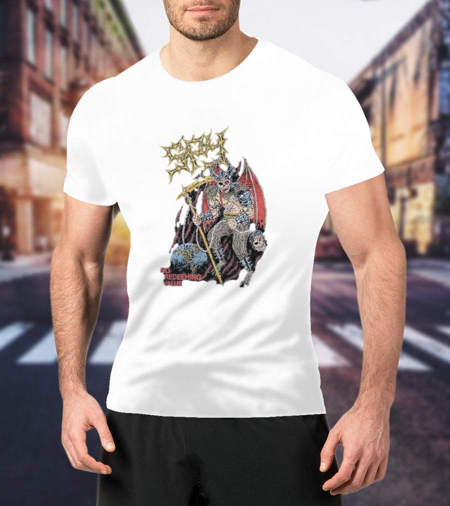 Evil Angel No Redeeming Value Demon Warrior With Wings And Skeletal Staff T-Shirt