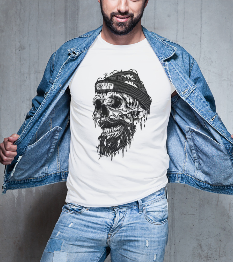 Skull Wild Ski Or Die Ice Beard Beanie Adventure T-Shirt