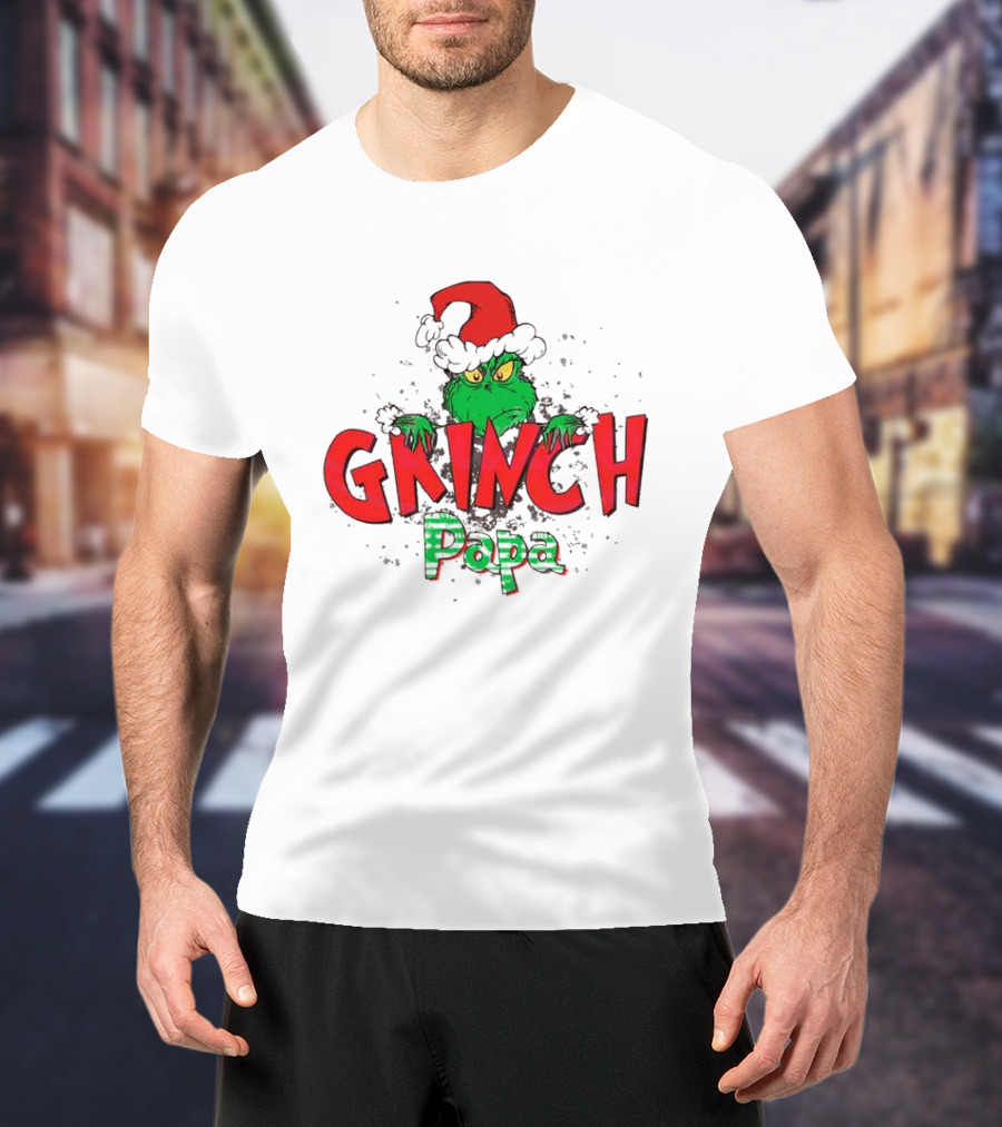 Grinch Papa Santa Hat Christmas T-Shirt
