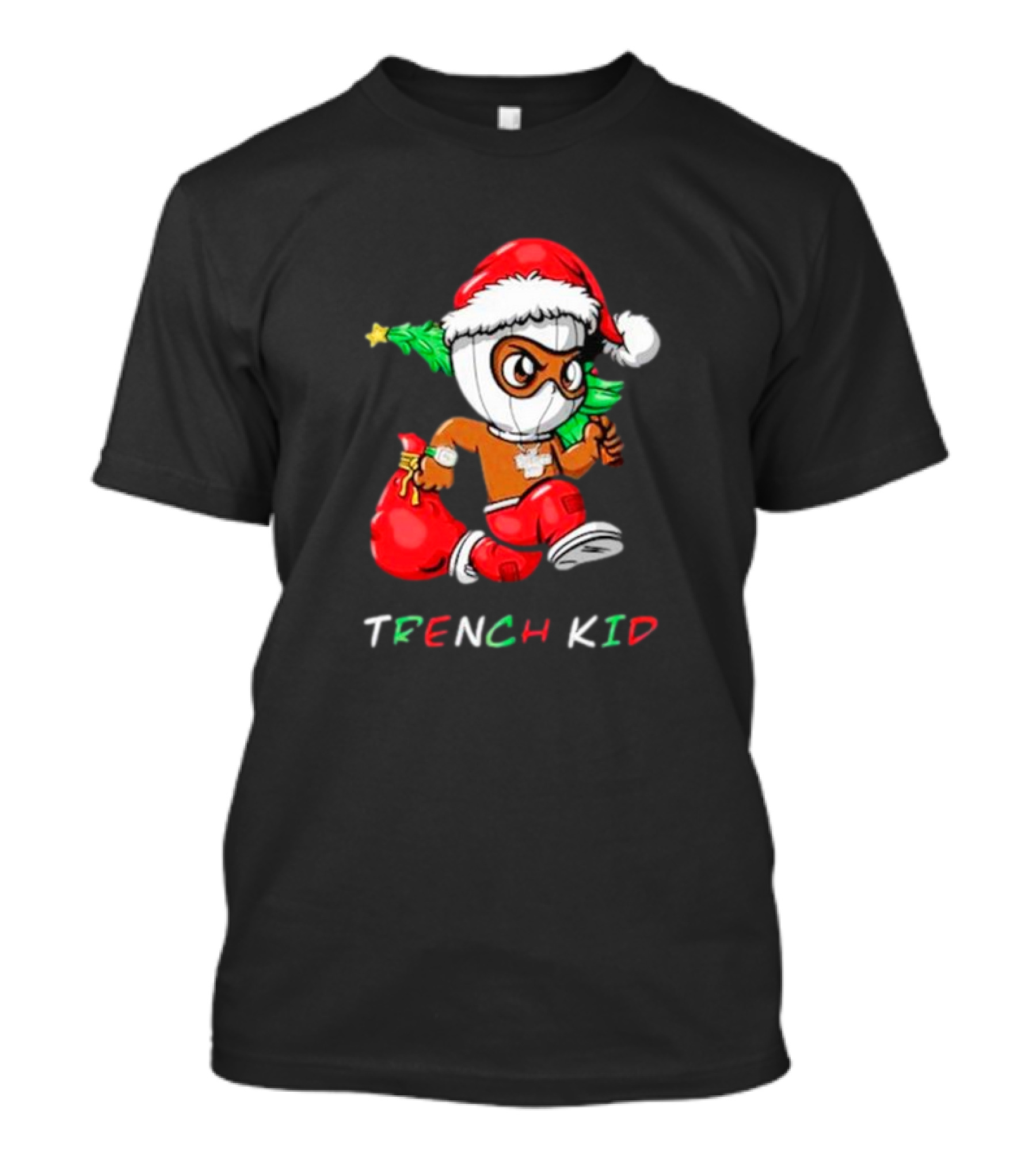 Trench Kid Festive Santa Holding Christmas Tree T-Shirt