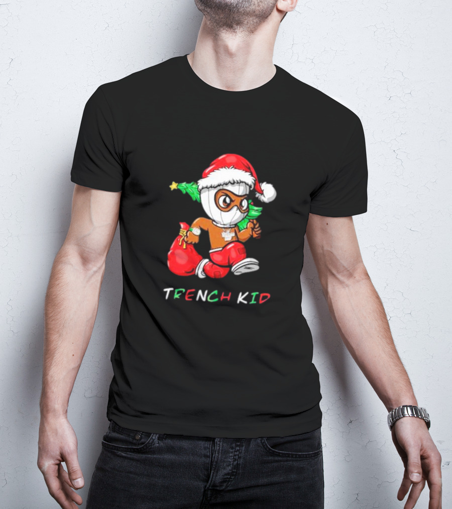 Trench Kid Festive Santa Holding Christmas Tree T-Shirt