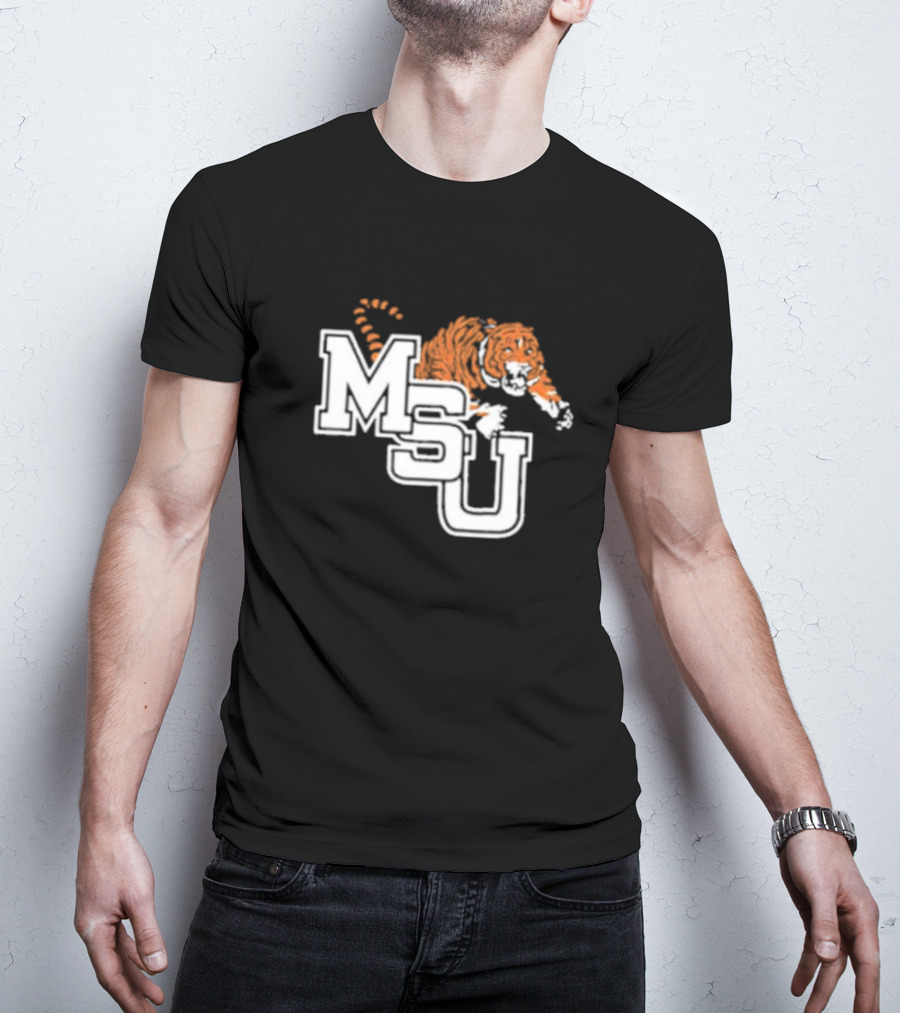 MSU Tiger Icon With Bold White Letters And Orange Stripes T-Shirt