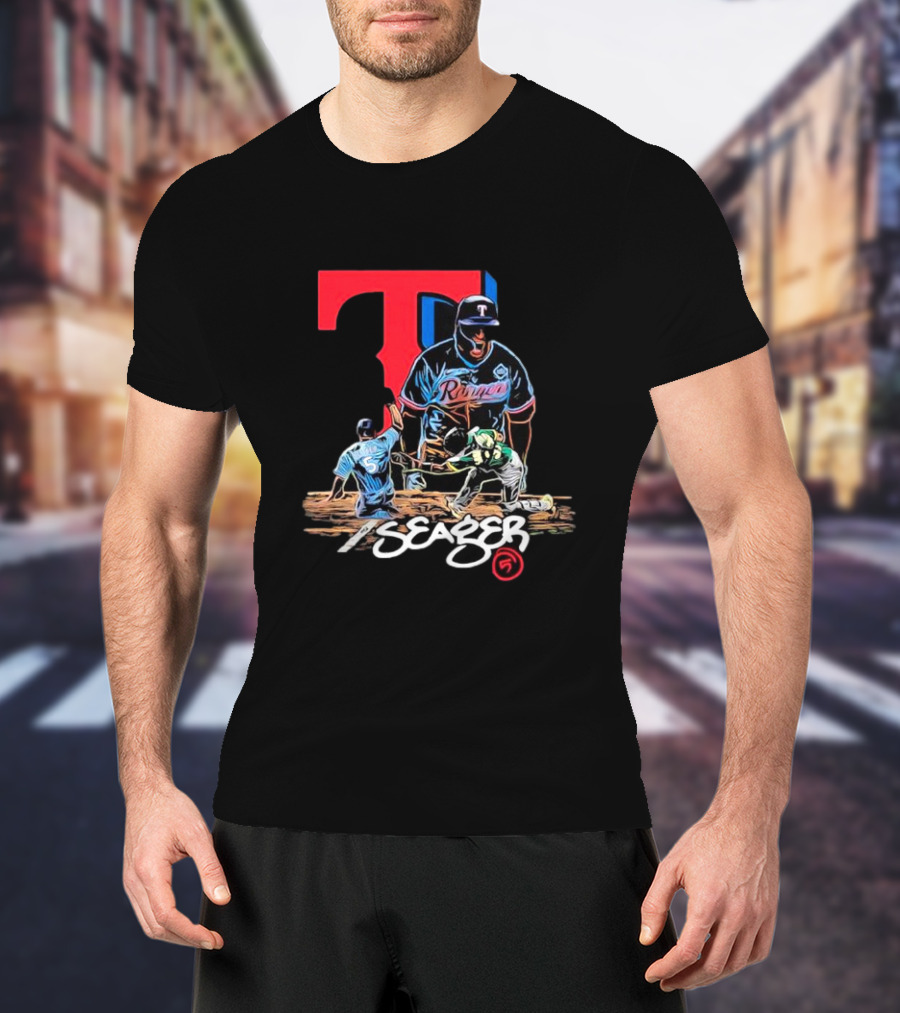 Texas Rangers Seager Baseball Action T-Shirt