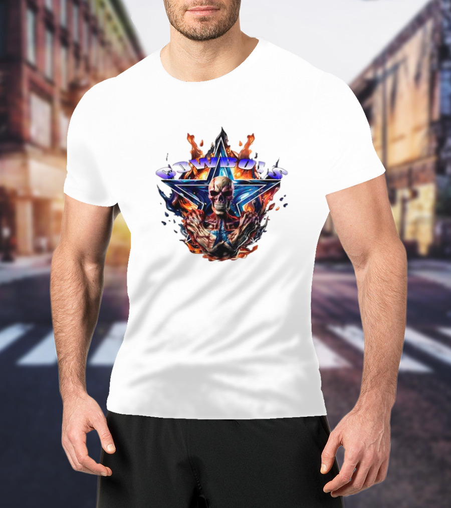 Cowboys Skeleton Star Flames T-Shirt